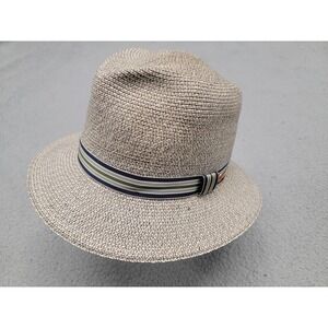 Mayser Hat Fedora Fitted Mens 60 Ecru Linen Blend Striped Band Ruben UVP 80